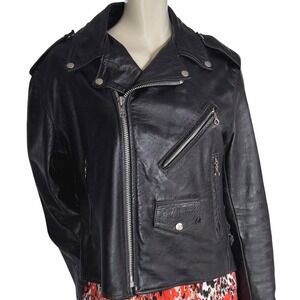 Vintage Steer Leather Motorcycle Jacket Black Mens 46 Biker Grunge Rocker